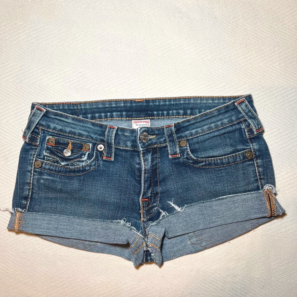 Vintage Y2k True Religion Joey Low Rise Mini Shorts 2004 Y2K Cuffed Size 30